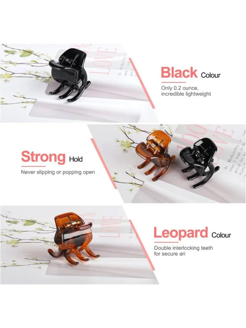6 Pack Hair Claw Clips, 1.3 Inch Jaw Clips for Thick & Medium Hair, Durable